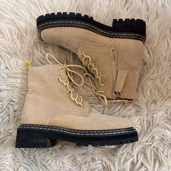 Proenza Schoulder Jordyn Lug Sole Cream Suede Leather Lace Up Boots - Picture 2 of 9